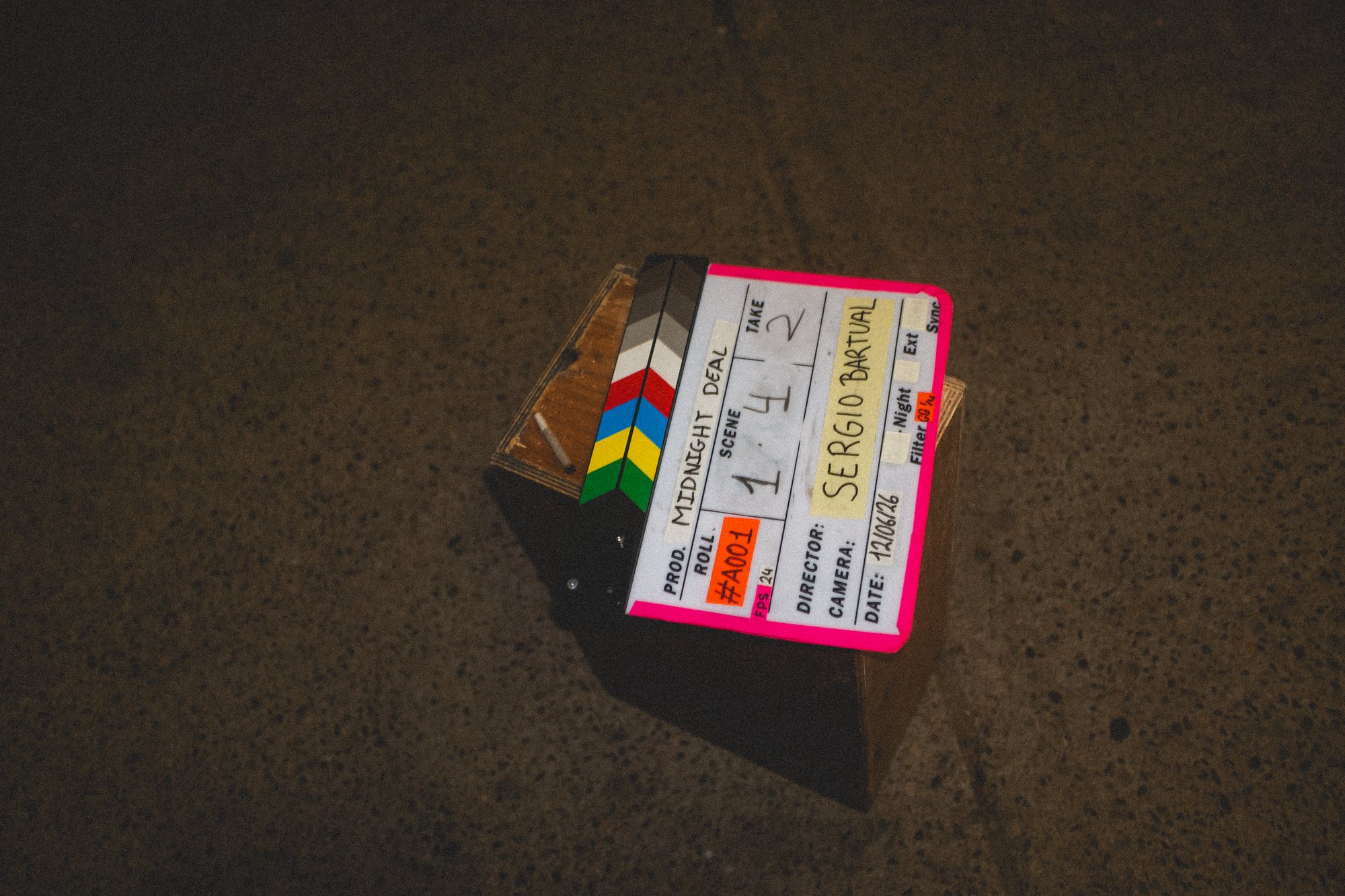 Clapperboard from the Midnight Deal shoot