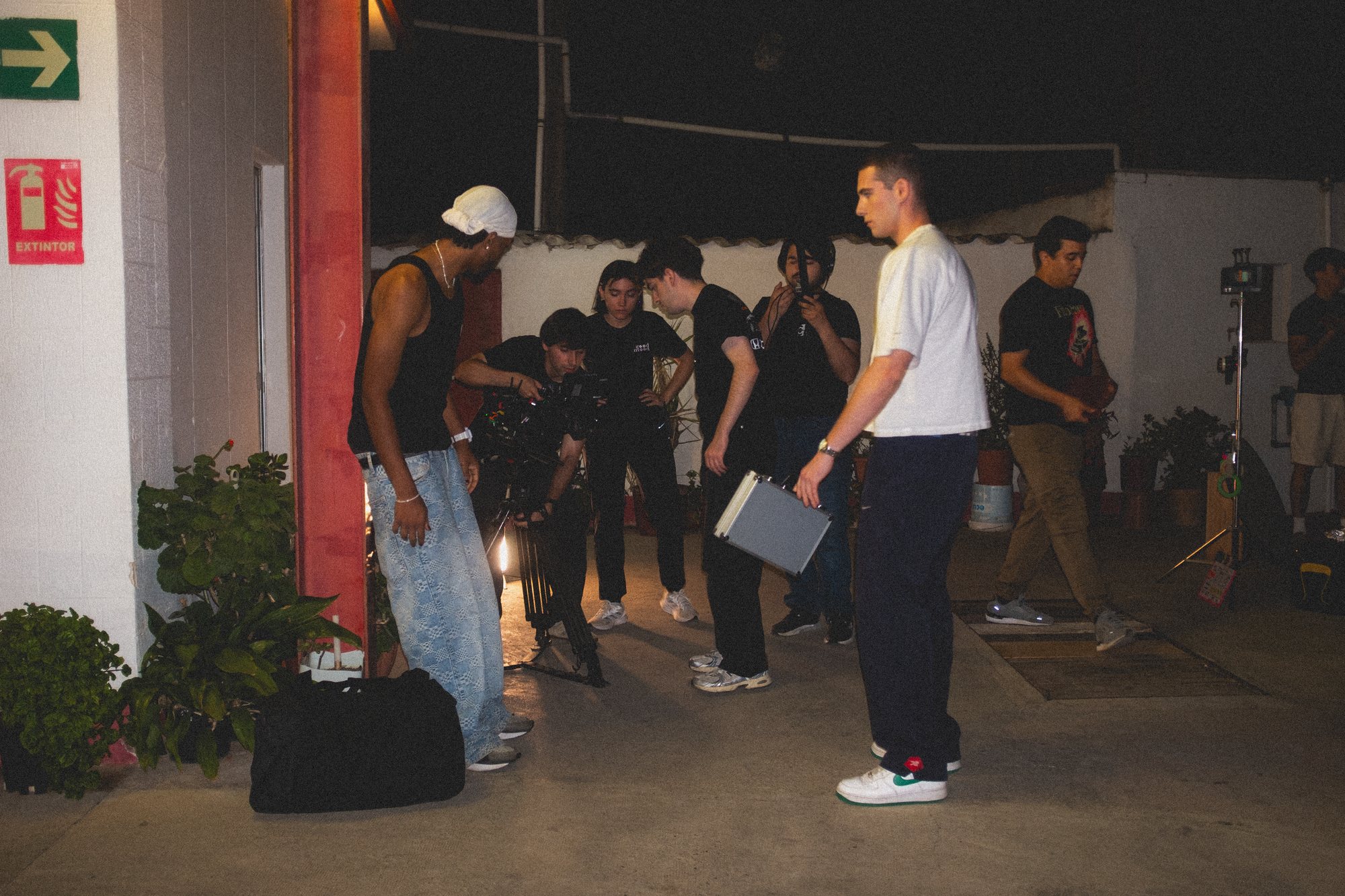 Production team working together on location